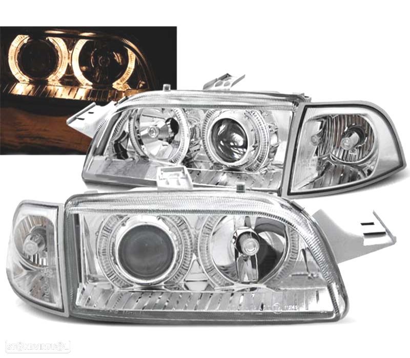 FARÓIS ANGEL EYES FIAT PUNTO 93-99 FUNDO CROMADO AUT. - 1