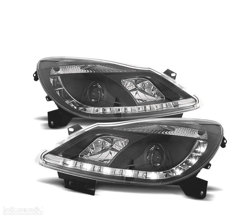 FARÓIS LUZ DIURNA LED COM PROJETOR OPEL CORSA D 06-10 FUNDO PRETO - 1