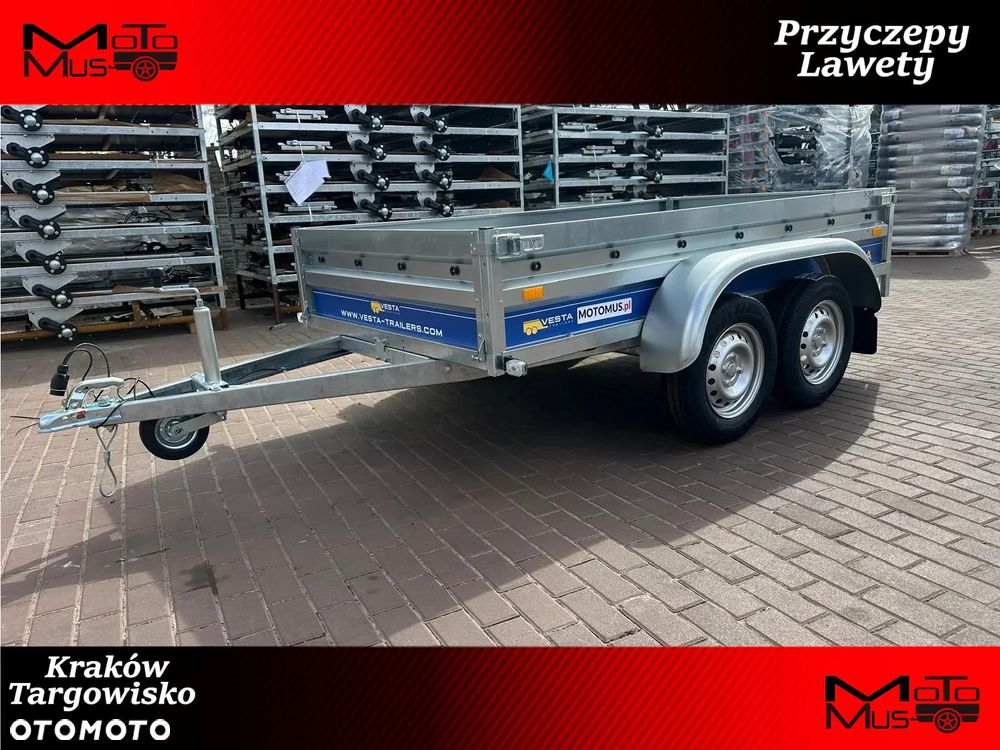 Inny Przyczepa VESTA LIGHT TANDEM 25DA 251x135x37 cm 2 osie DMC 750 kg WYSOKIE BURTY spawana rama Kraków MOTOMUS