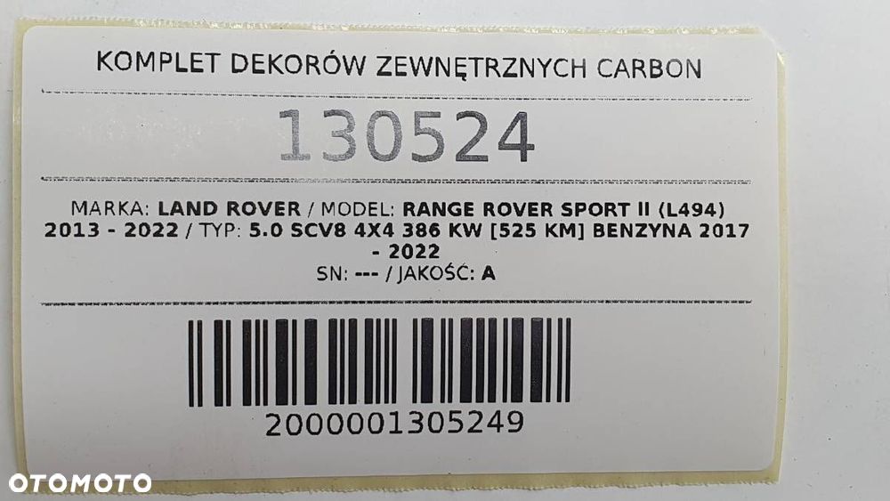 LISTWA KRATKA WLOT LUSTERKO CARBON SET KOMPLET RANGE ROVER SPORT II L494 - 22