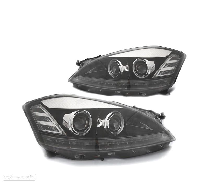 FAROIS FRONTAIS PARA MERCEDES CLASSE S W221 05-09 XENON LUZ DIURNA FUNDO PRETO - 1