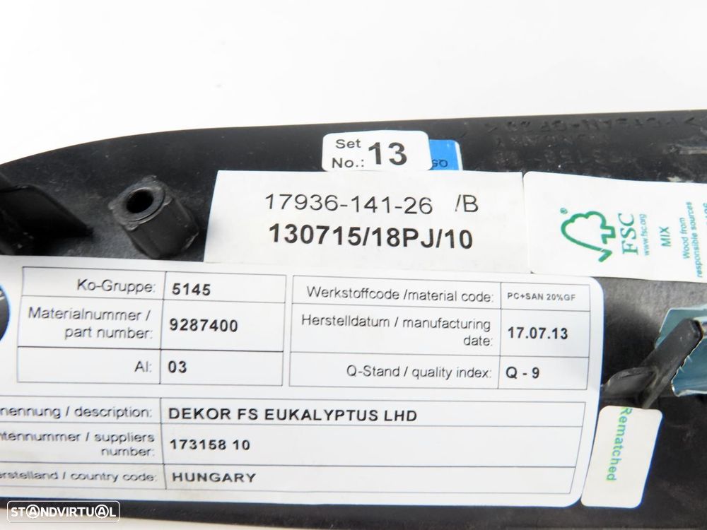 Conjunto Frisos do Tablier Usado / Original BMW i3 (I01) 51459287395/9287400 - 2