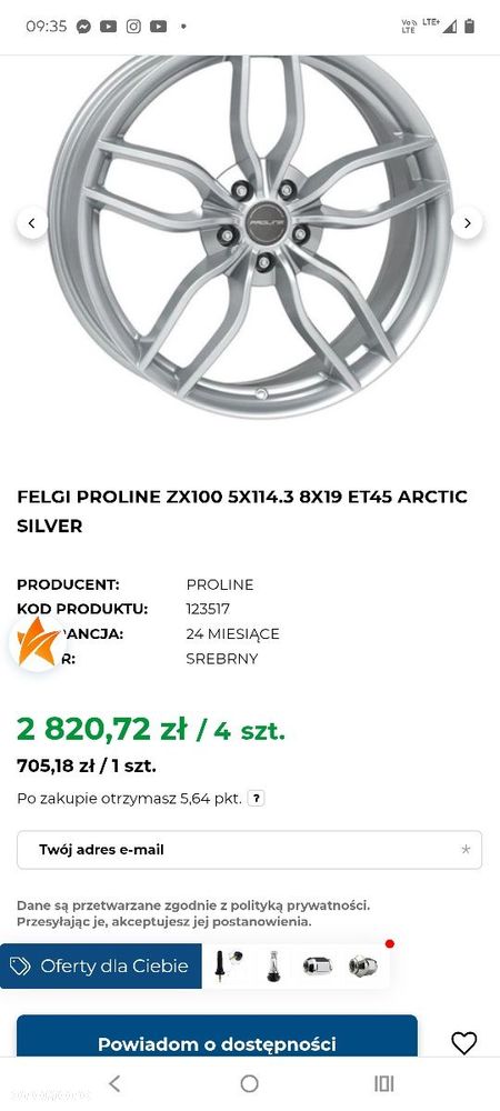 5x114,3 19 proline ZX100 8 j et 45 felgi aluminiowe demo - 5