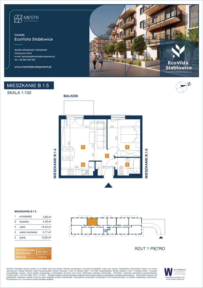 2 pokojowe mieszkanie A.1.5 Vista Eco, ul. Łomnicka
