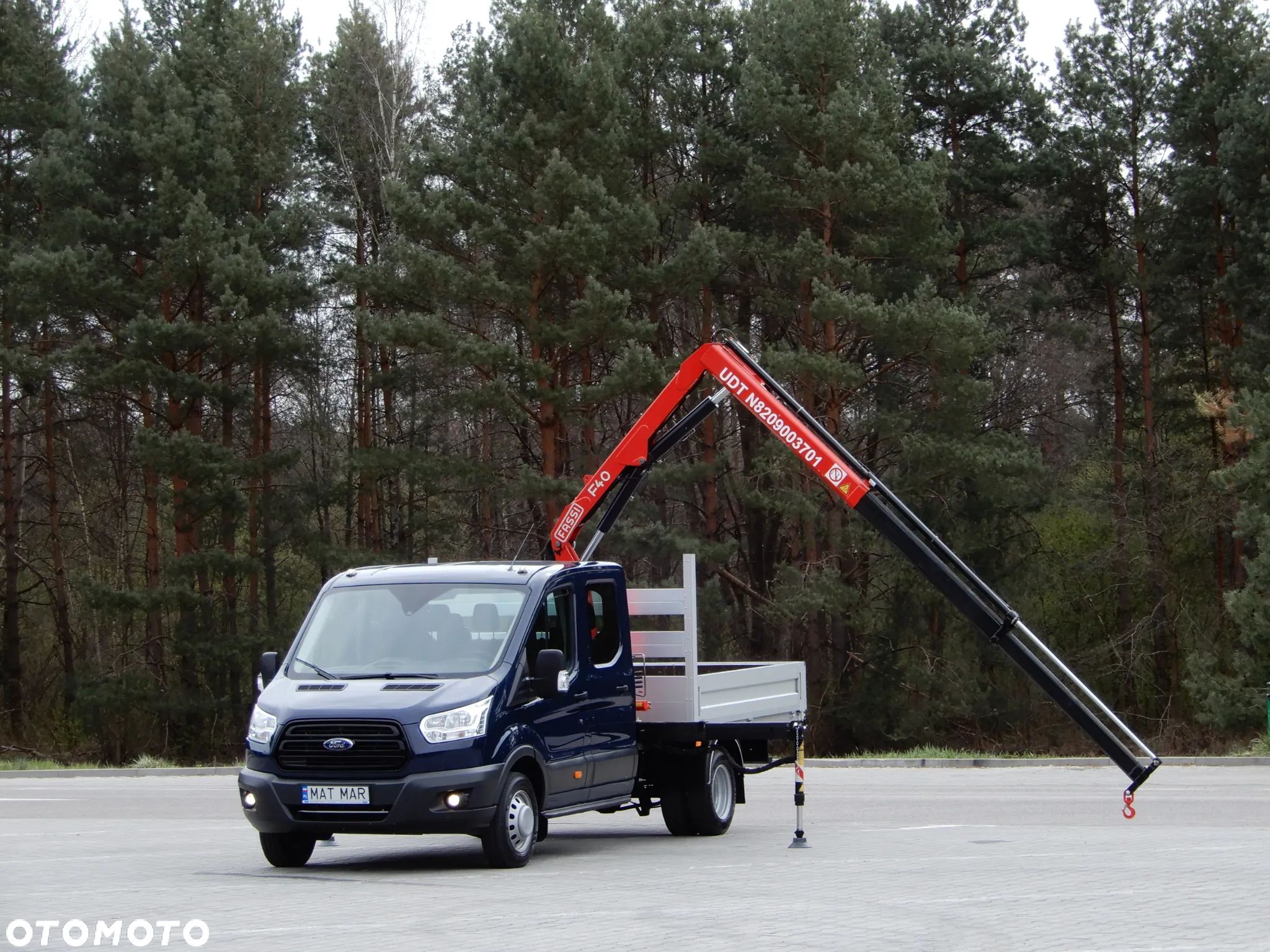 Ford Transit 2.0 EcoBlue 170 KM Wersja TREND Doka Brygadowy Dubel Podwójna Kabina Bliźniak HDS FASSI F40B.0.22 Udźwig 995 Kg Zasięg 6.30 Cm 7-Mio Os.+2120 Kg Ładowność Serwis Do Końca 60 Tys Przeb Stan Jak Nowy - 1