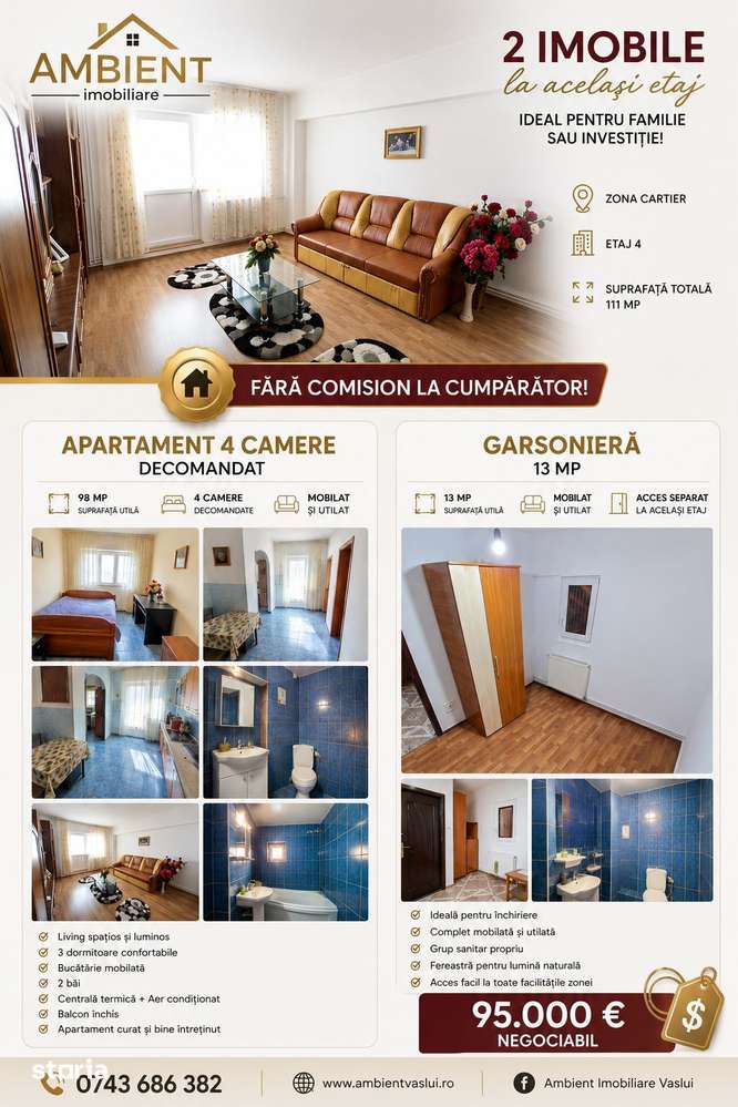 Apartament cu 4 camere + GARSONIERĂ la același etaj – VASLUI, Zona CAR — fotografia 1