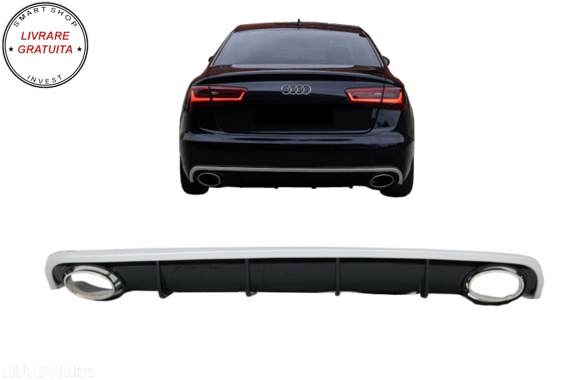 Difuzor Bara Spate si Ornamente Evacuare Audi A6 C7 4G Limousine Avant (2010-2014)- livrare gratuita - 1