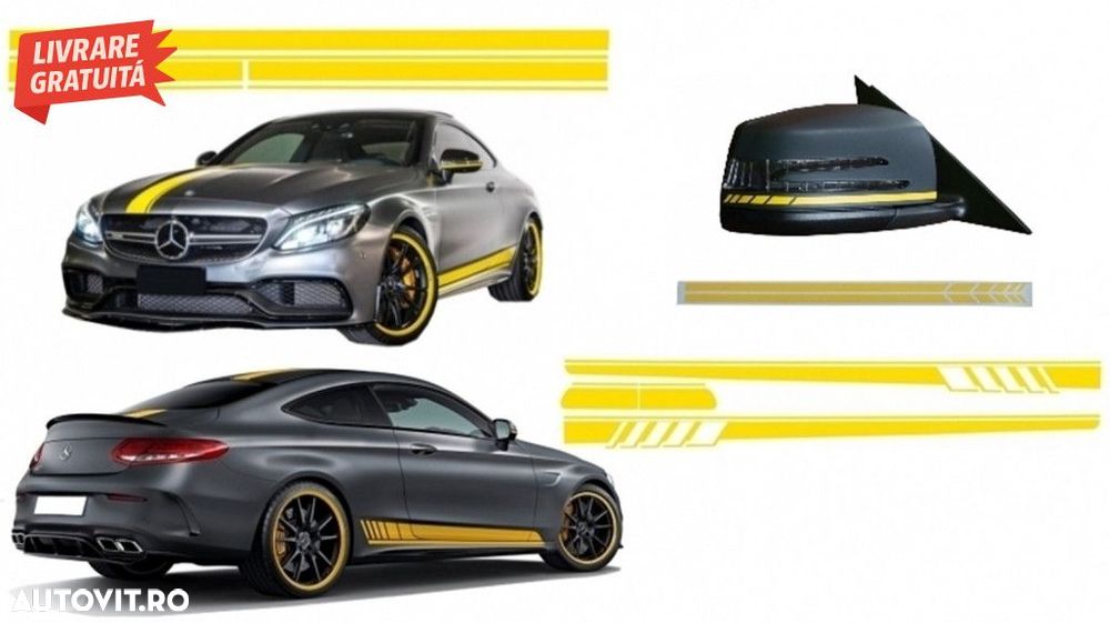 Set Stickere Capota/Plafon/Portbagaj si Laterale Galben Mat Mercedes C - 1