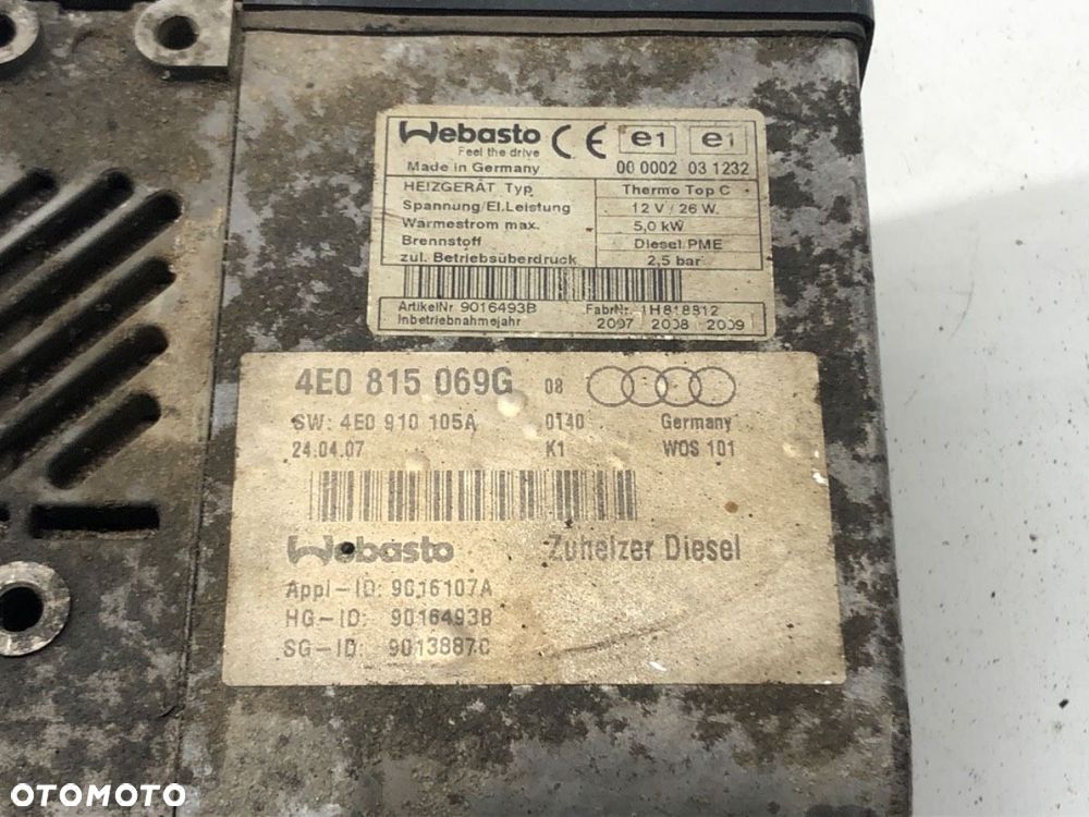 WEBASTO - 250.00 PLN - AUDI A8 D3 (4E2, 4E8) 2002 - 2010 3.0 TDI quattro 171 kW [233 KM] olej - 4