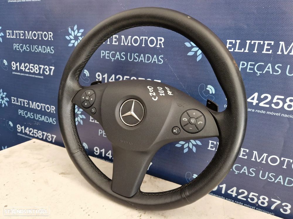 Volante usado pele com airbag MERCEDES CLASS C W204 PATILHAS AUTOMATICO
