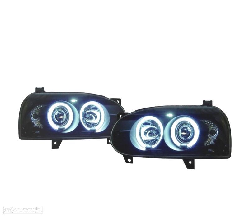 FARÓIS ANGEL EYES VOLKSWAGEN VW GOLF 3 FUNDO PRETO CCFL - 1