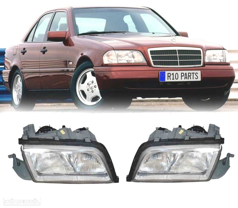 FARÓIS MERCEDES CLASSE C W202 96-00 FUNDO CROMADO - 1