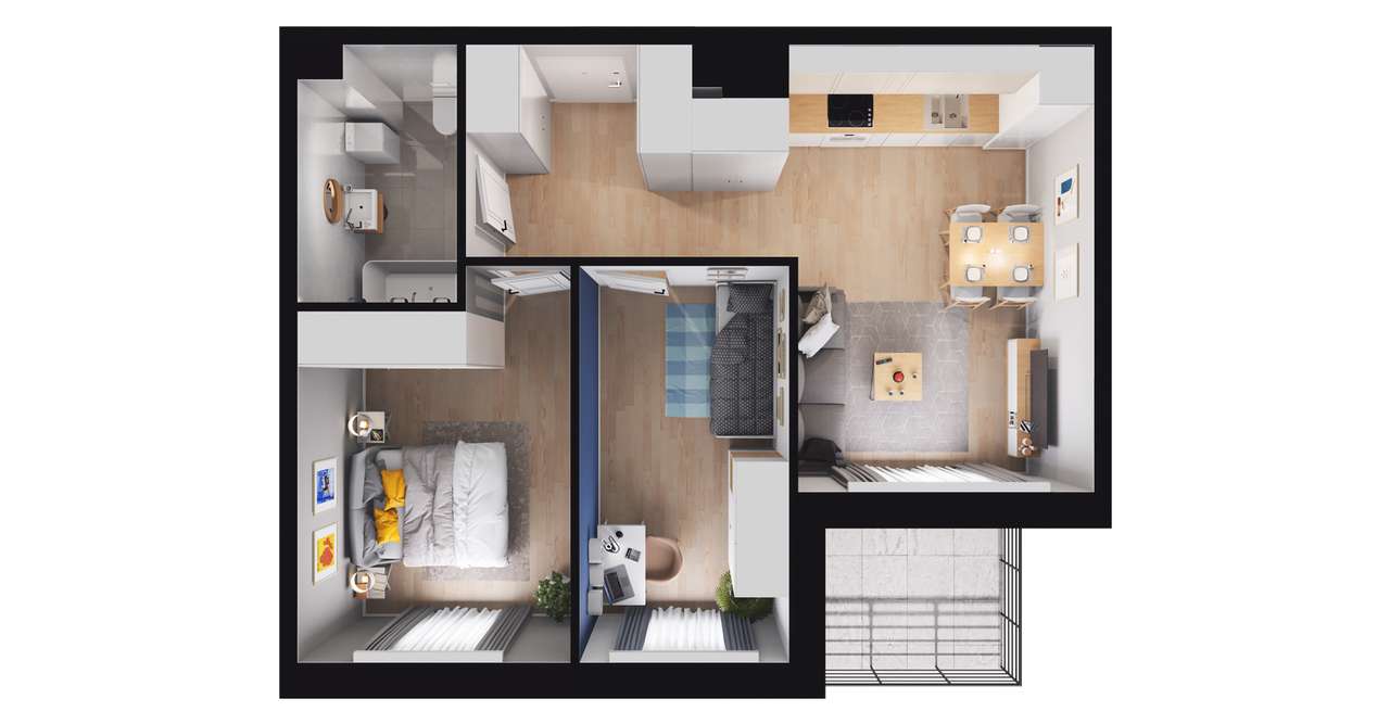 3-pokojowe mieszkanie 50m2 + balkon - Pełny obrazek: 3/9
