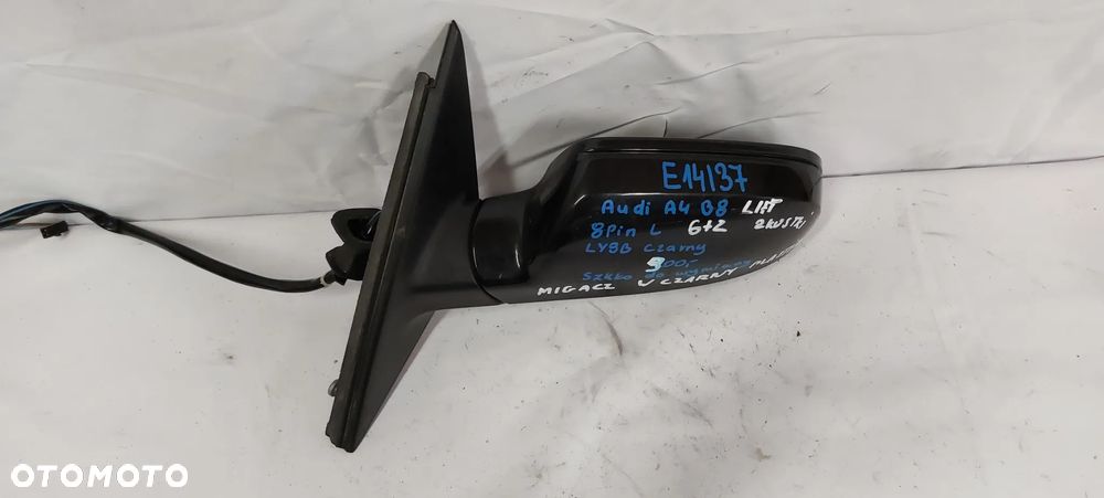 .  LUSTERKO ELEKTRYCZNE AUDI A4 B8 LIFT LEWE 8PIN ( 6+2) LY9B CZARNY !SZKŁO DO WYMIANY ! !MIGACZ W CZARNYM PLASTIKU! !2 KOSTKI! - 1