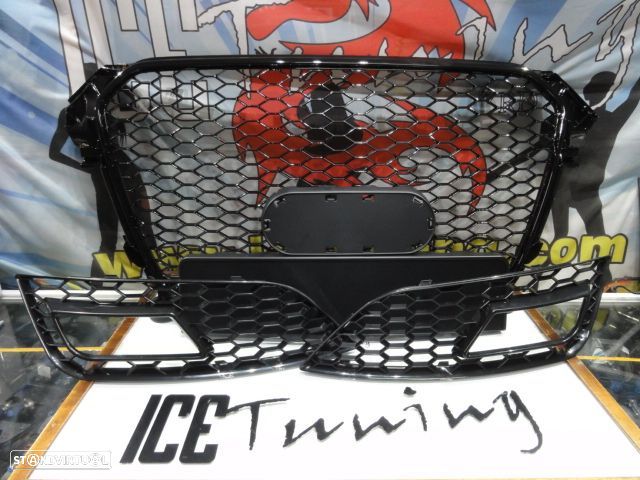 Grelha frontal + grelhas faróis nevoeiro Audi A4 B8 11-15 RS LOOK preto brilhante +suporte símbolo - 1