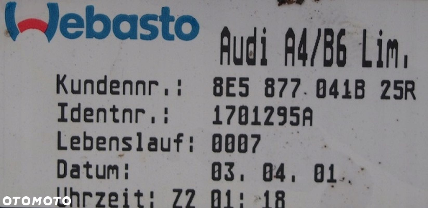 SZYBERDACH ELEKTRYCZNY AUDI A4 B6 SEDAN 8E5877041B 4B0959591B - 7