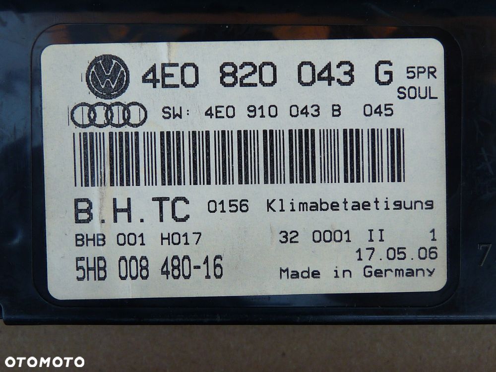 AUDI A8 D3 LIFT PANEL KLIMATYZACJI 4E0820043G - 10