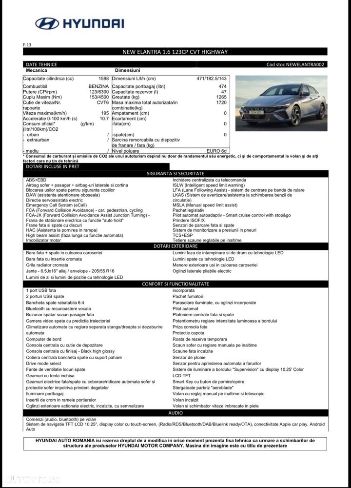 Hyundai Elantra 1.6 l 123 CP CVT Highway - 10