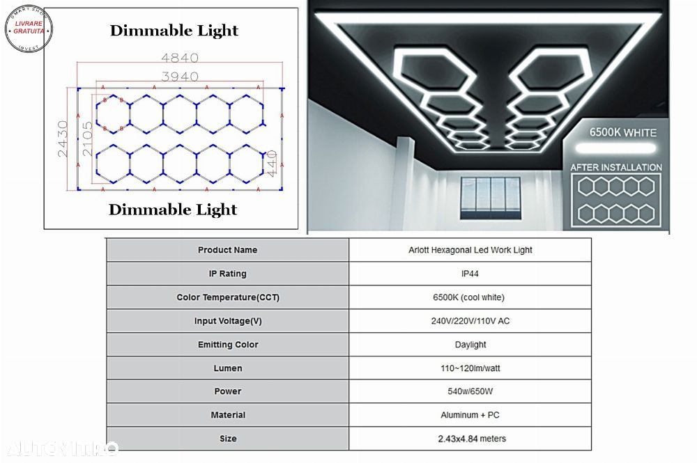 Sistem de Iluminare Plafon Hexagon / HoneyComb 3,94 x 2,10 m Lumina Ajustabila- livrare gratuita - 1