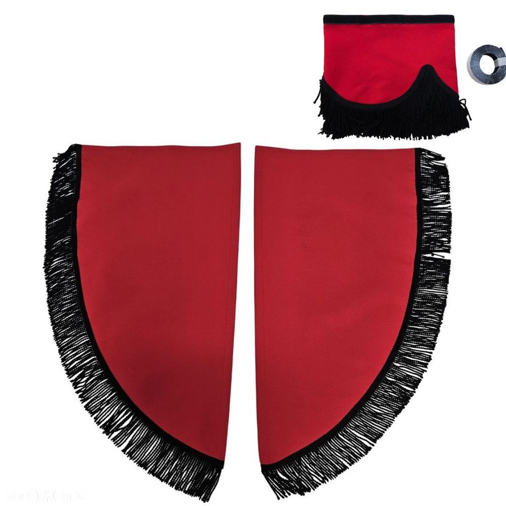 ZASŁONY BOCZNE + FALBANA TIR - materiał: Welur-Czerwony + Frędzle Czarne - 1