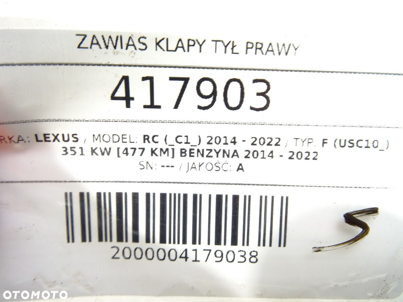 ZAWIAS KLAPY TYŁ PRAWY - 173.00 PLN - LEXUS RC (_C1_) 2014 - 2022 F (USC10_) 351 kW [477 KM] - 4