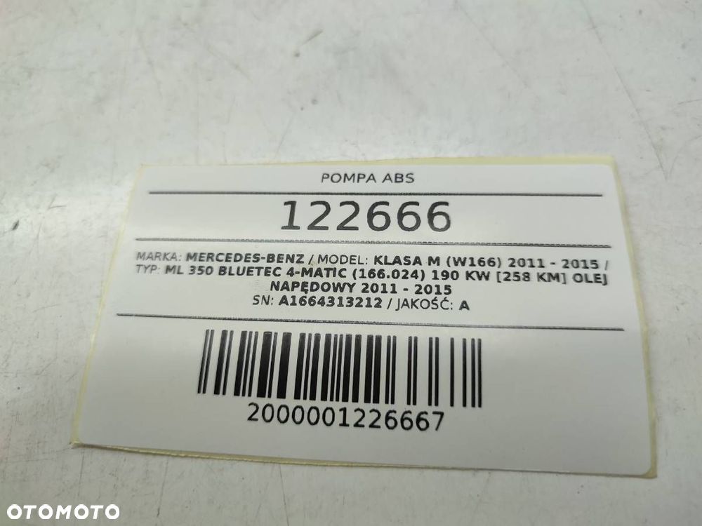 POMPA HAMULCOWA ABS CITROEN STEROWNIK MERCEDES W166 ML 3.0 D A1664313212 - 8