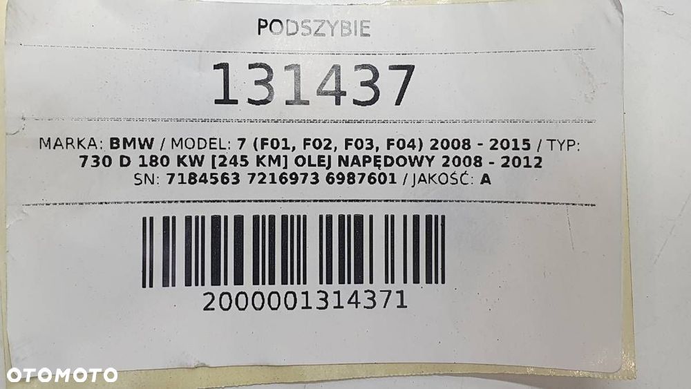 PODSZYBIE KOMPLETNE BMW F01 F02 7184563 7216973 6987601 - 9