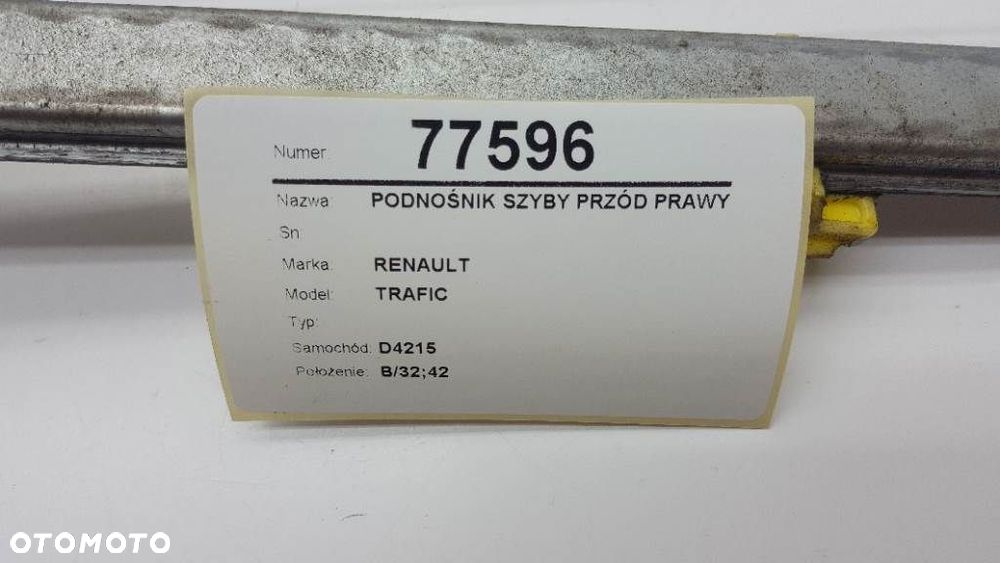 PODNOŚNIK SZYBY PRZÓD PRAWY RENAULT TRAFIC 2005 EU - 2