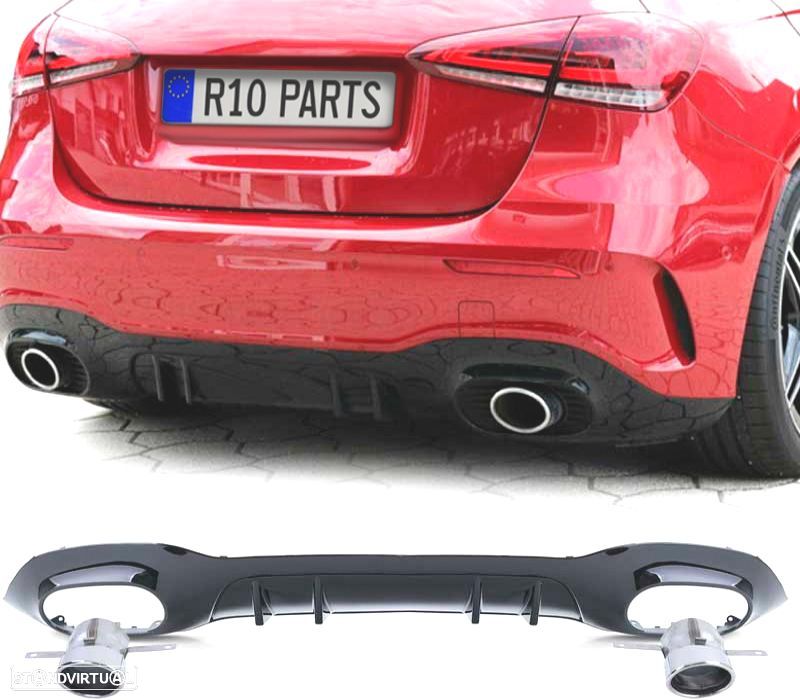 DIFUSOR MERCEDES CLASE A W177 18- A35 LOOK AMG PRETO BRILHANTE + PONTEIRAS ESCAPE - 1