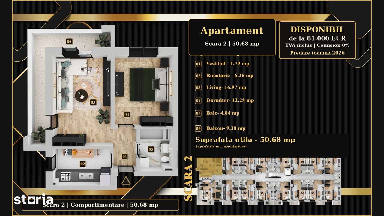 Apartament 50,68mp in Chiajna, de la 81.000€, TVA inclus, 0% comision - Imagine principală: 3/13