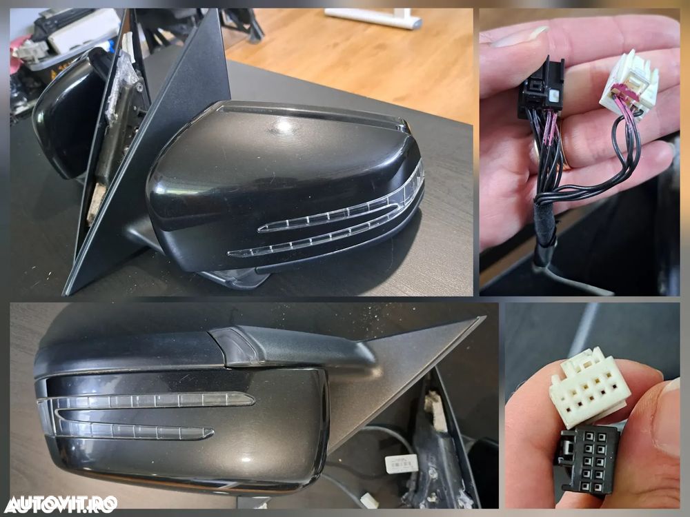 Oglinda exterioara retrovizoare stanga cu lumina ambientala si sticla electrocrom, dreapta electrica ( putin zgariata ) Originale Mercedes W204 facelift si W204 culoarea negru - 2