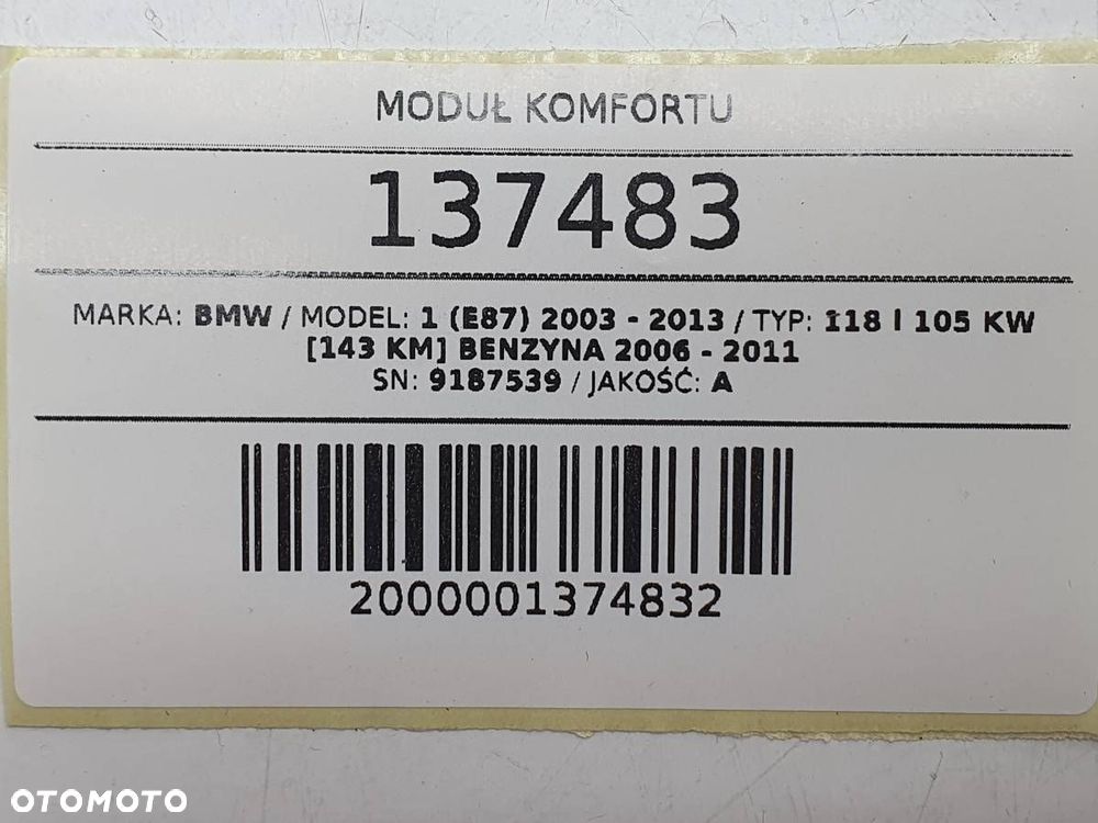 MODUŁ STEROWNIK KOMFORTU BMW 1 E87 9187539 EUROPA - 5