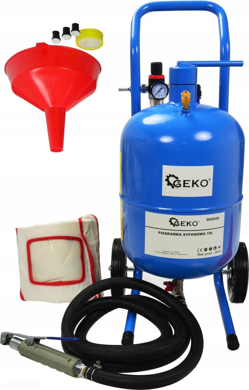 GEKO PIASKARKA MOBILNA SYFONOWA 19L MASKA LEJEK DYSZE ZESTAW G02029 - 1