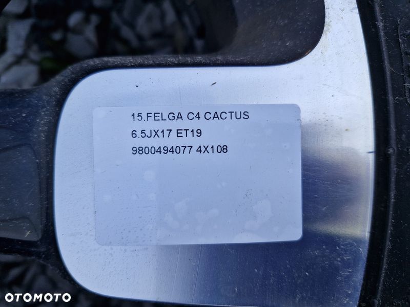 CITROEN C4 CACTUS FELGA ALUMINIOWA KOŁO ZAPASOWE 17 CALI 4x108 ET19 9800494077 - 2