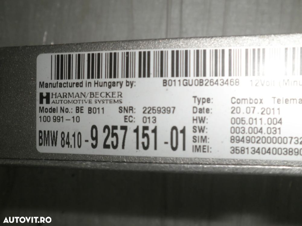 Modul bluetooth BMW Seria 5 F10 F11, Seria 7 F01, 9257151 - 3