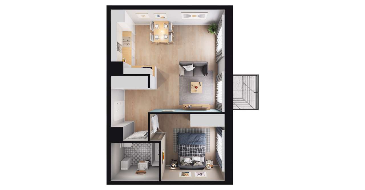 2-pokojowe mieszkanie 42m2 + balkon - Pełny obrazek: 2/11