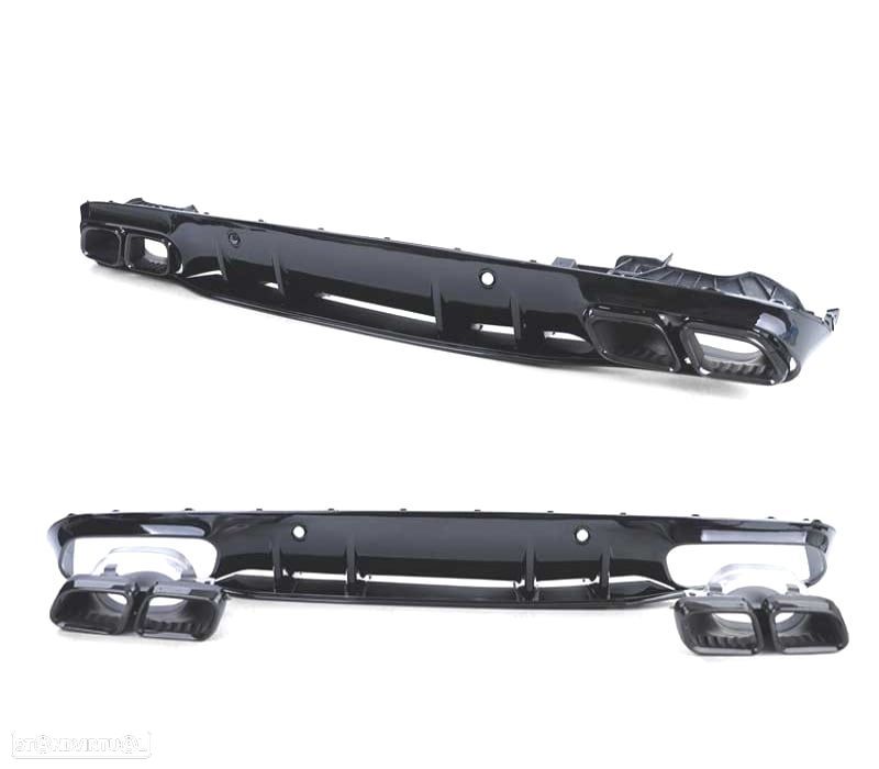 DIFUSOR MERCEDES CLASE C C205 COUPÉ 15-18 LOOK AMG C63 PRETO BRILHANTE + PONTAS DE ESCAPE PRETAS - 2