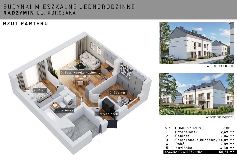 Parter z ogródkiem, 2 m. postojowe Radzymin, ul. Korczaka -od 439 tys.