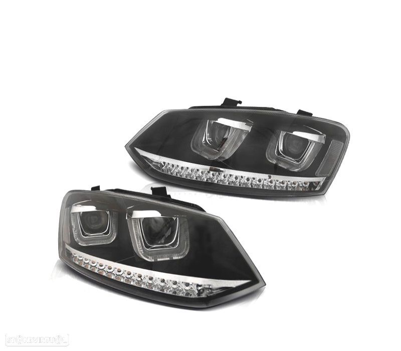 FAROIS FRONTAIS VOLKSWAGEN VW POLO 6R 09-14 LUZ DIURNA DINAMIC FUNDO PRETO - 1