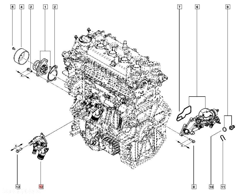 WĄŻ CHŁODNICY TERMOSTAT OBUDOWA DACIA LODGY 1.2 TCE 110617089R 217417014R - 6