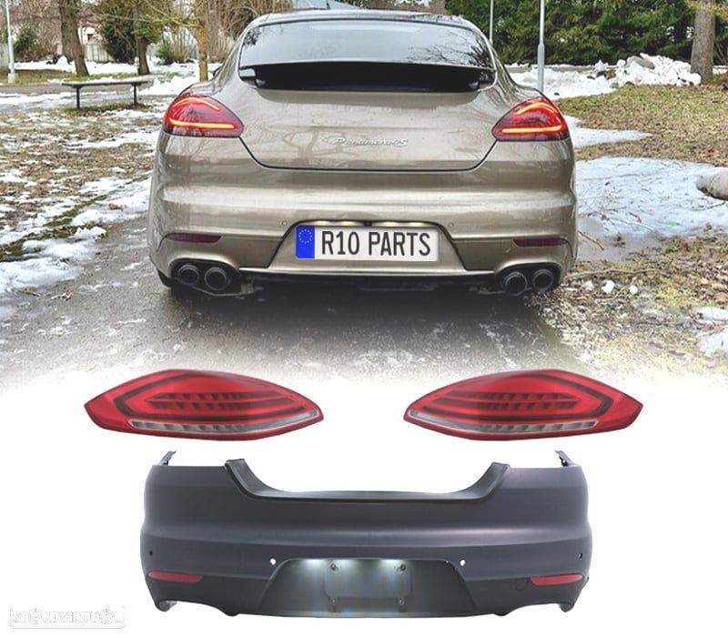 PARACHOQUES TRASEIRO PORSCHE PANAMERA 09-13 LOOK TURBO 971 + FAROLINS LED - 1