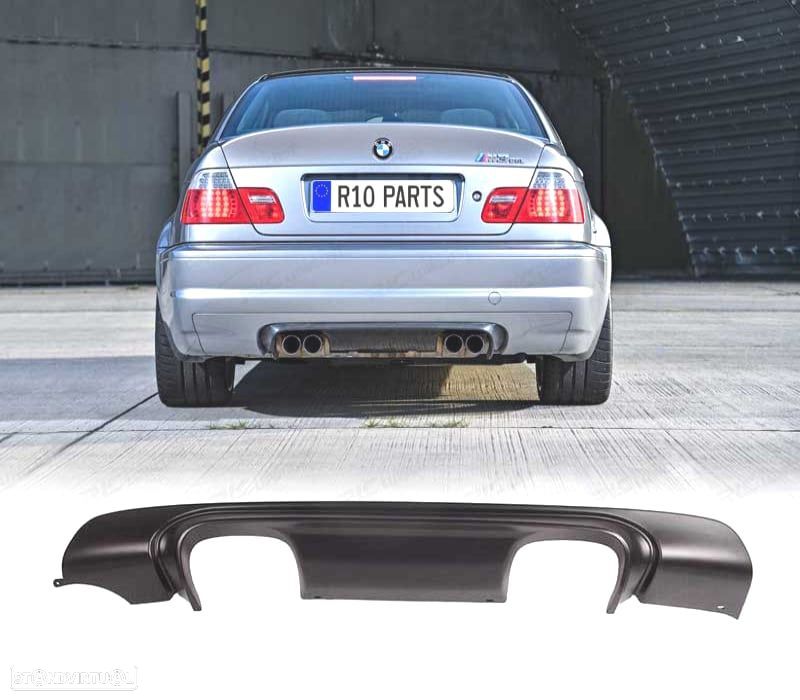 DIFUSOR PÁRA-CHOQUES TRASEIRO BMW E46 LOOK M3 CSL COUPE CABRIO SEDAN 98-05 SAIDA DUPLA - 1
