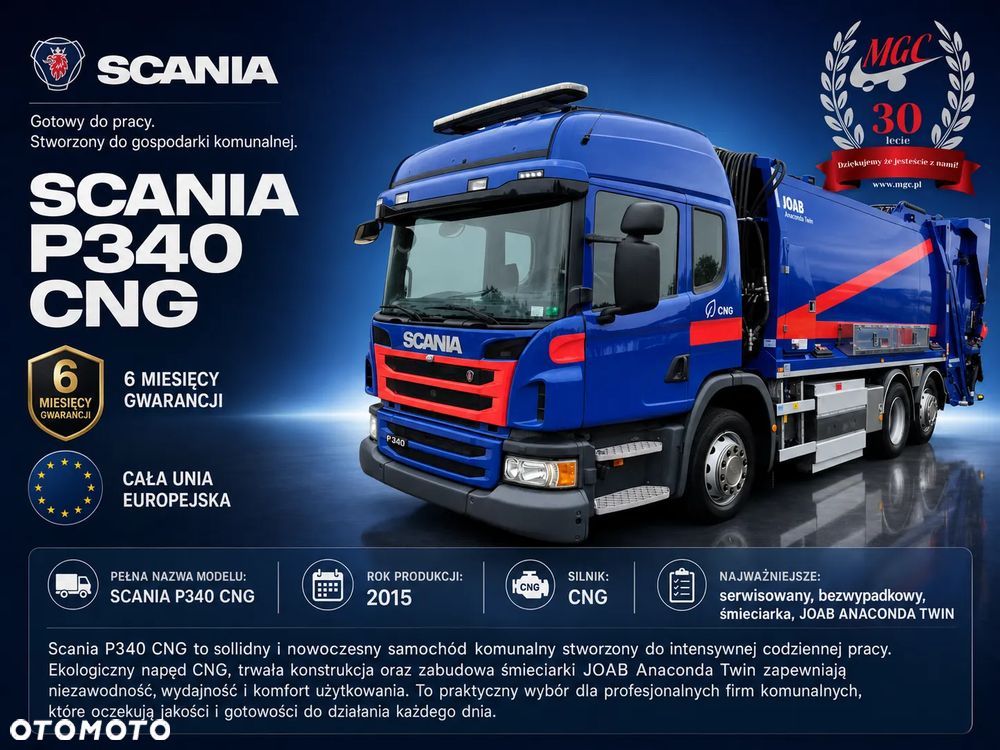 Scania P340 LB 6X2*4 HNB / ŚMIECIARKA / 2 KOMORY / JOAB ANACONDA TWIN / CNG / 1 WŁ / SUPER STAN / BEZWYPADKOWY / SERWISOWANY / TYLNY WSYP / AUTOMAT / EURO 6 - 2