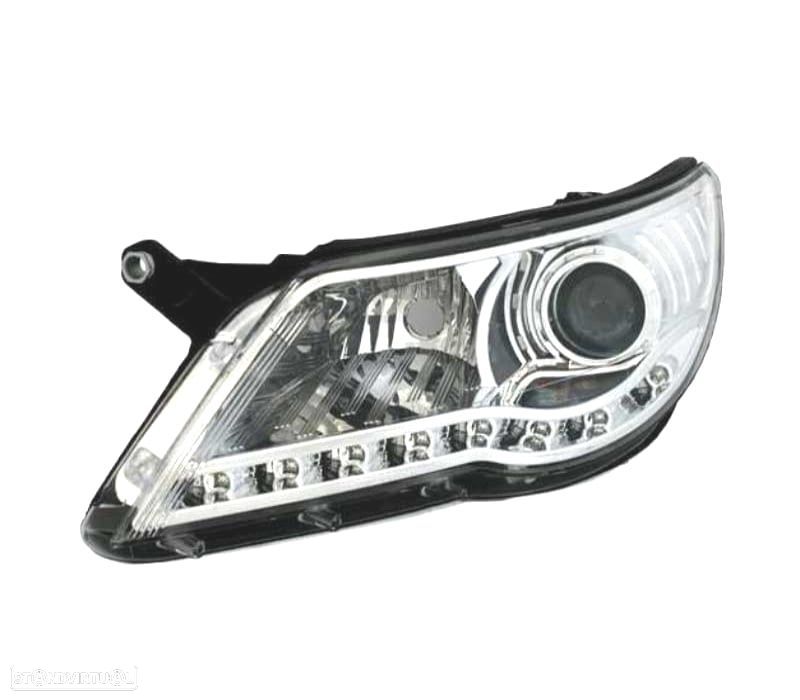 FARÓIS VOLKSWAGEN VW TIGUAN 07-11 LUZ DIURNA LED FUNDO CROMADO - 1