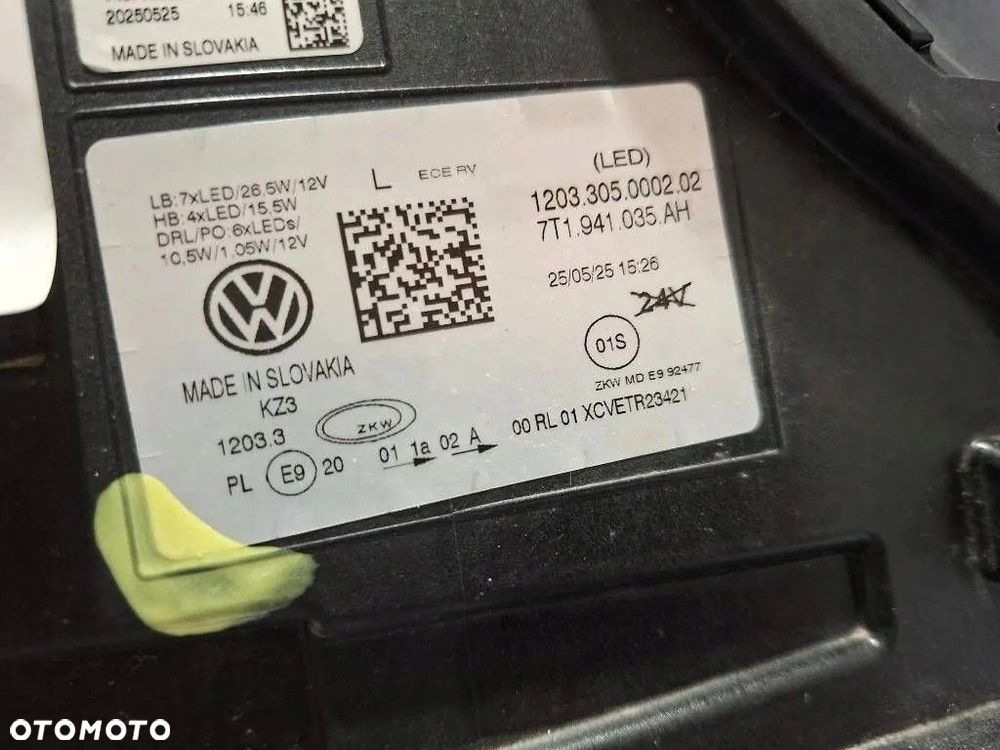 VW T7 MULTIVAN REFLEKTOR LAMPA LEWA PRZEDNIA FULL LED 7T1941035AH EUROPA - 13