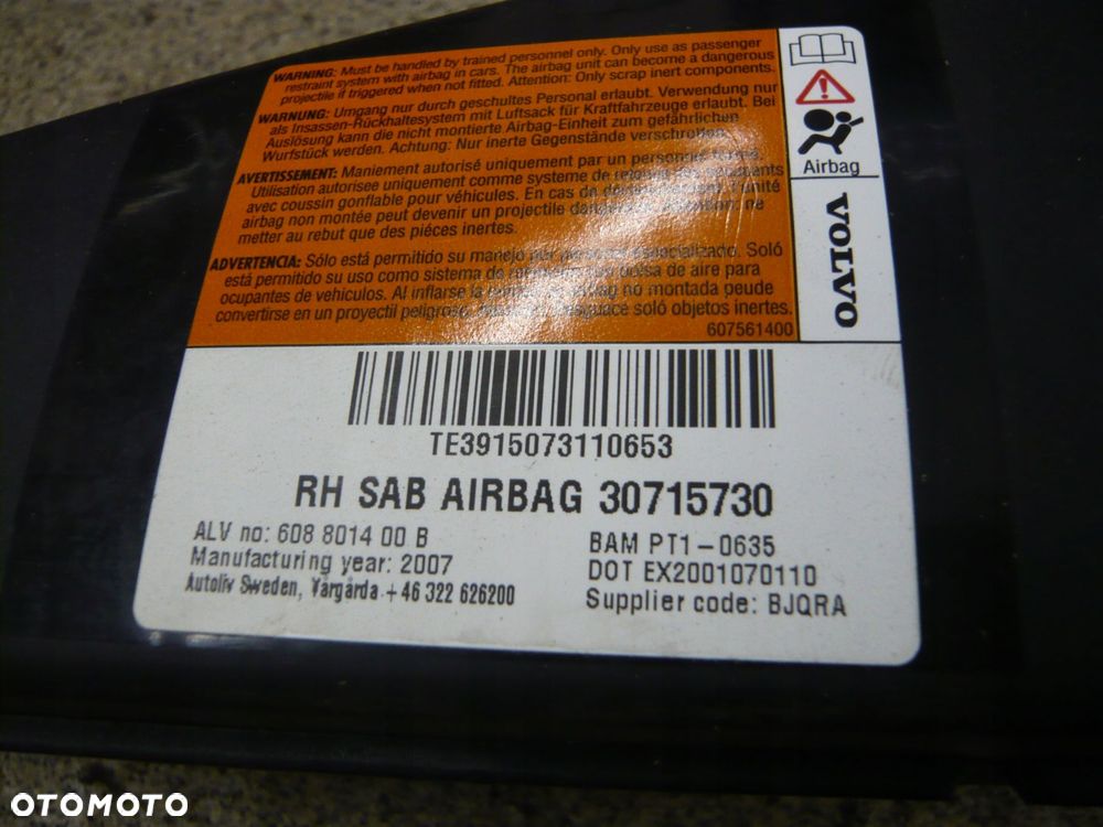 airbag poduszka powietrzna fotela prawa 30715730 volvo s80 ii v70 iii - 2