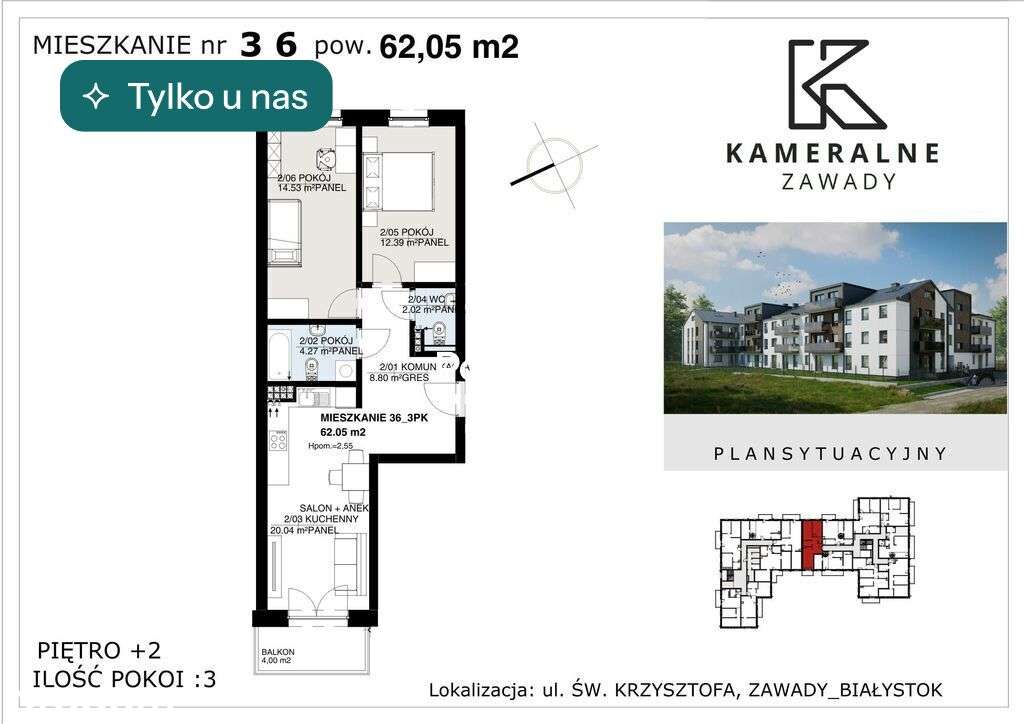Kameralne Zawady - 62,05m2 , II Piętro