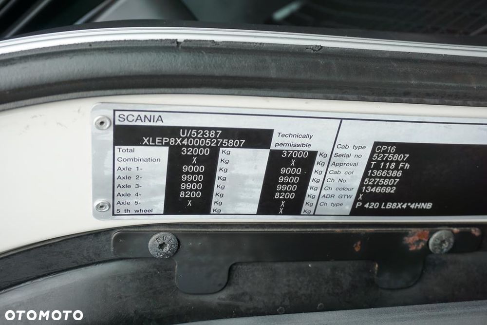 Scania / P 420 / 8 X 4 / TRIDEM / SKRZYNIOWY + HDS / PALFINGER PK 26002 / WYS. 12 M / DŁ. 8 M - 12