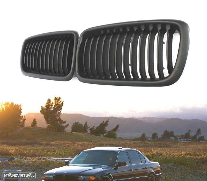 GRELHAS FRONTAIS BMW E38 99-01 LOOK M PRETO MATE - 1