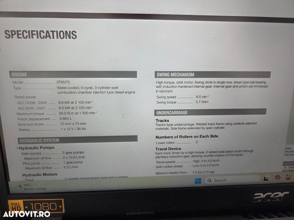 Hitachi ZX10, 1,3 tone, adanci sapare 2m, CUPLA RAPIDA+3 cupe, inst picon pe brate, senile cauciuc extensibile, produs in JAPONIA, posibilitate leasing 5 ani-PROMOTIE 19.500 EUR+Tva - 21